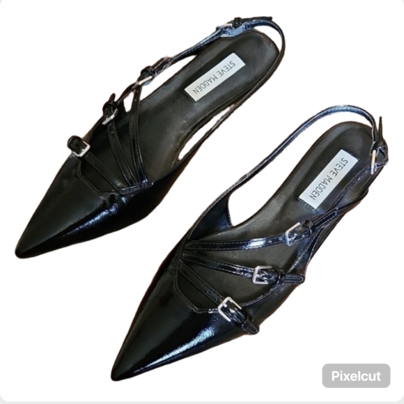 Steve Madden Peony Black Pointed Toe Strappy Slingback Flats Size 8 - Brand New! - Picture 2 of 13